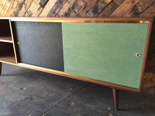 Mid Century Style Rosewood and Brass Custom Media Credenza