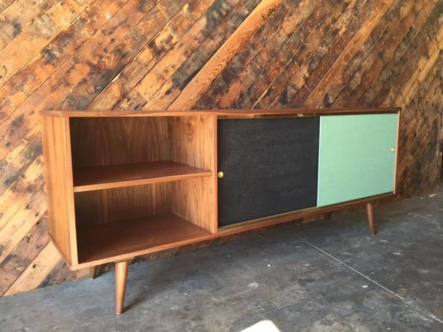 Mid Century Style Rosewood and Brass Custom Media Credenza
