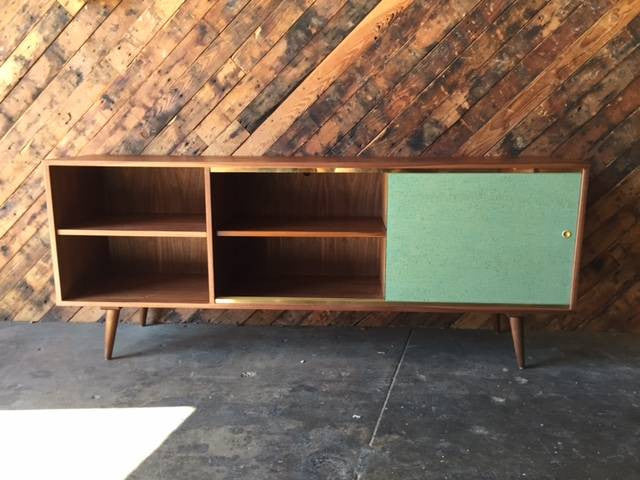 Mid Century Style Rosewood and Brass Custom Media Credenza
