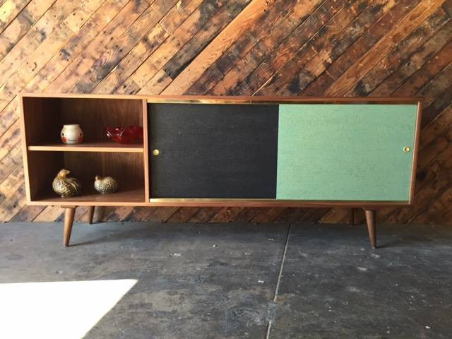 Mid Century Style Rosewood and Brass Custom Media Credenza