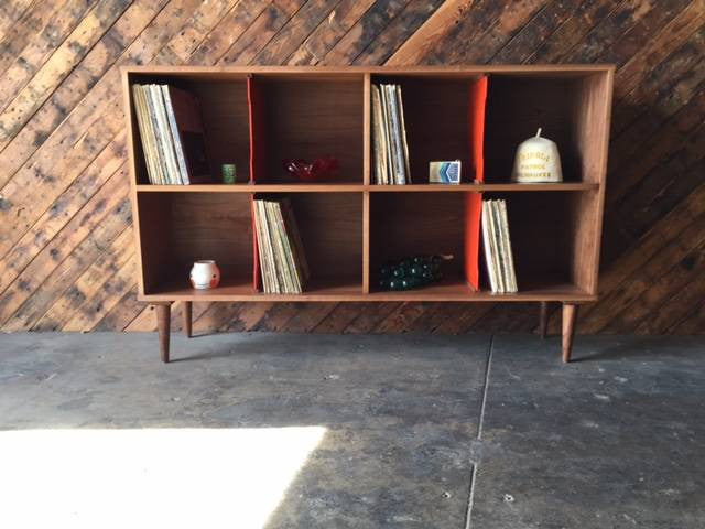 Custom Two Tiered Modern Record Cabinet Credenza, Mid Century Style