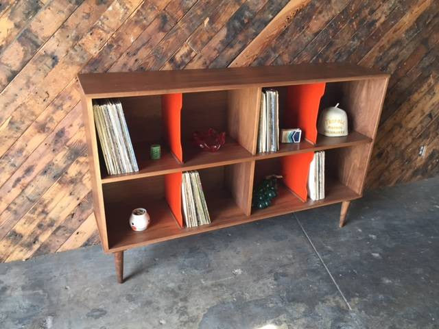 Custom Two Tiered Modern Record Cabinet Credenza, Mid Century Style