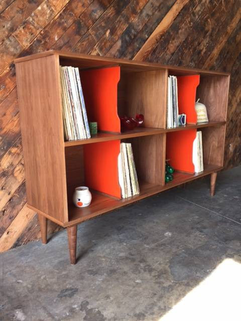 Custom Two Tiered Modern Record Cabinet Credenza, Mid Century Style