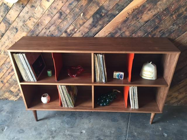 Custom Two Tiered Modern Record Cabinet Credenza, Mid Century Style
