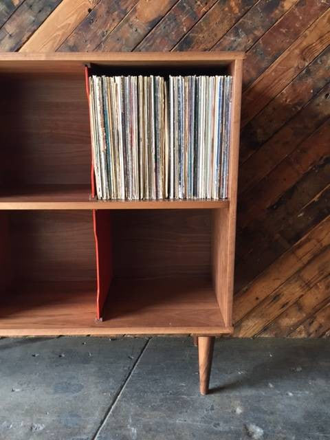 Custom Two Tiered Modern Record Cabinet Credenza, Mid Century Style