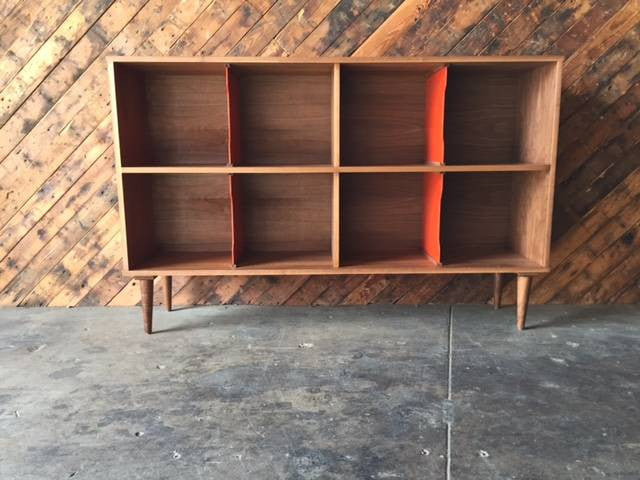 Custom Two Tiered Modern Record Cabinet Credenza, Mid Century Style