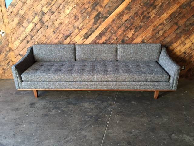 Mid Century Style Sofa with Walnut Trim