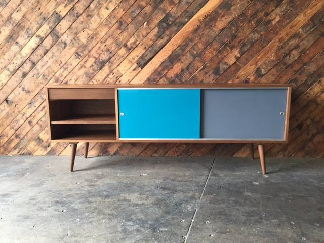 Custom, Mid Century Style Walnut Credenza