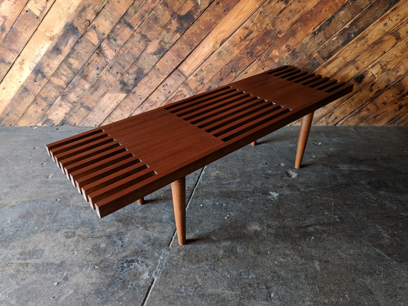 Custom mid century style slat bench