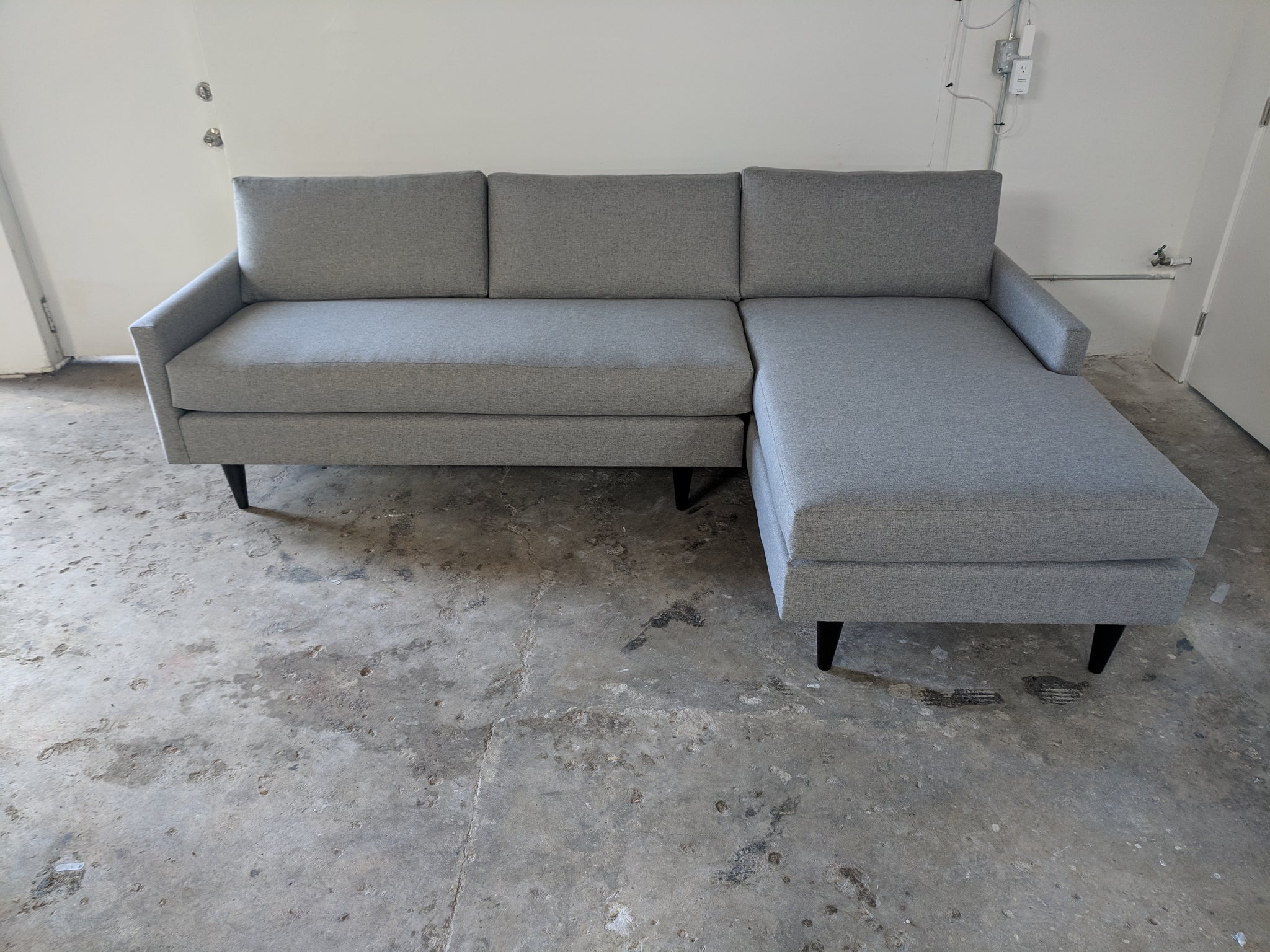 Contemporary Sofa inspired by Mid Century Lines.  Newly Made to Order in Los Angeles