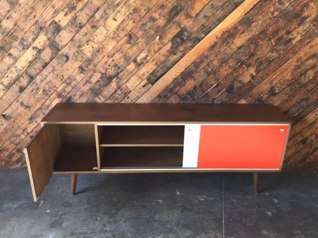 Mid Century Style Custom Mint Orange Credenza and swing out door