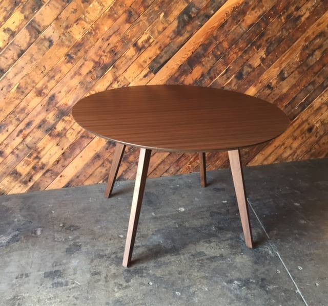 Custom Mid Century Style Round Walnut Table