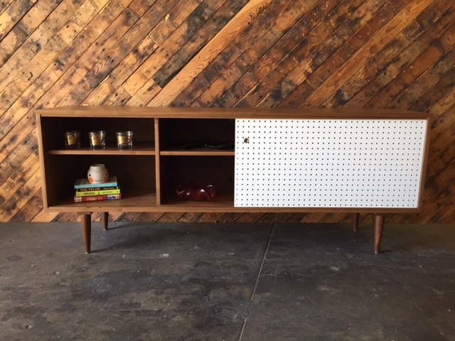 Mid Century Style Custom Walnut Perforated Door Credenza 3 bays only