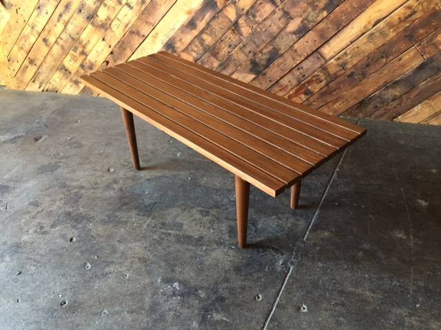 Custom Mid Century Style Walnut Slab Bench Table