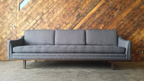 Mid Century Style Sofa with Walnut Trim – The Hunt Vintage