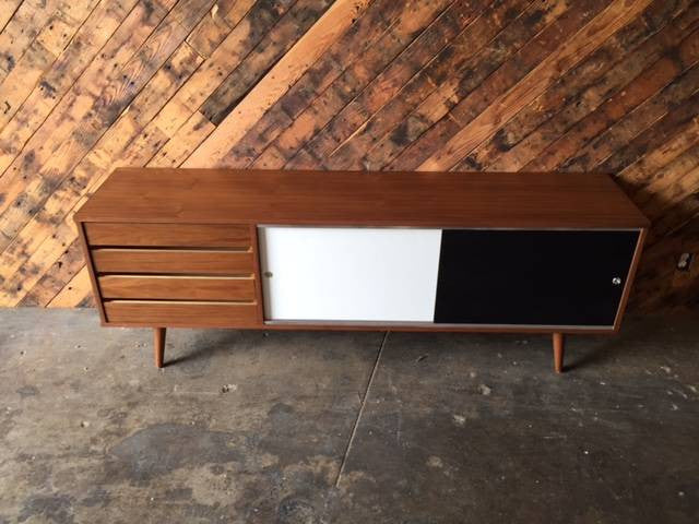 Mid Century Style Custom Walnut Credenza 4 drawers and 2 painted doors