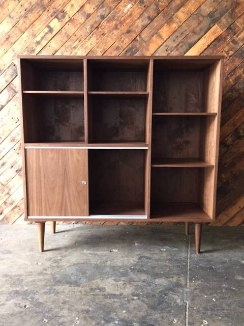 Mid Century Style Custom Walnut Bookcase Shelf Bar/ Dining Hutch