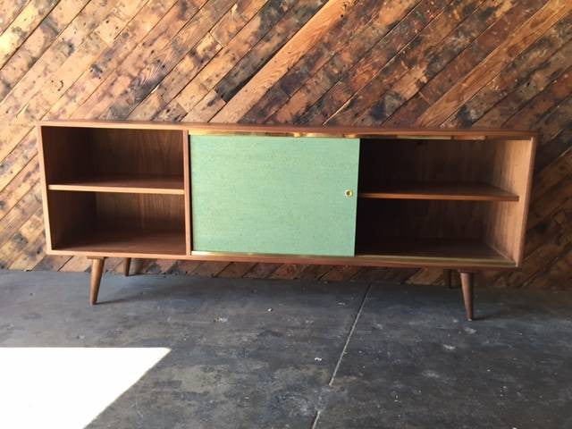 Mid Century Style Rosewood and Brass Custom Media Credenza
